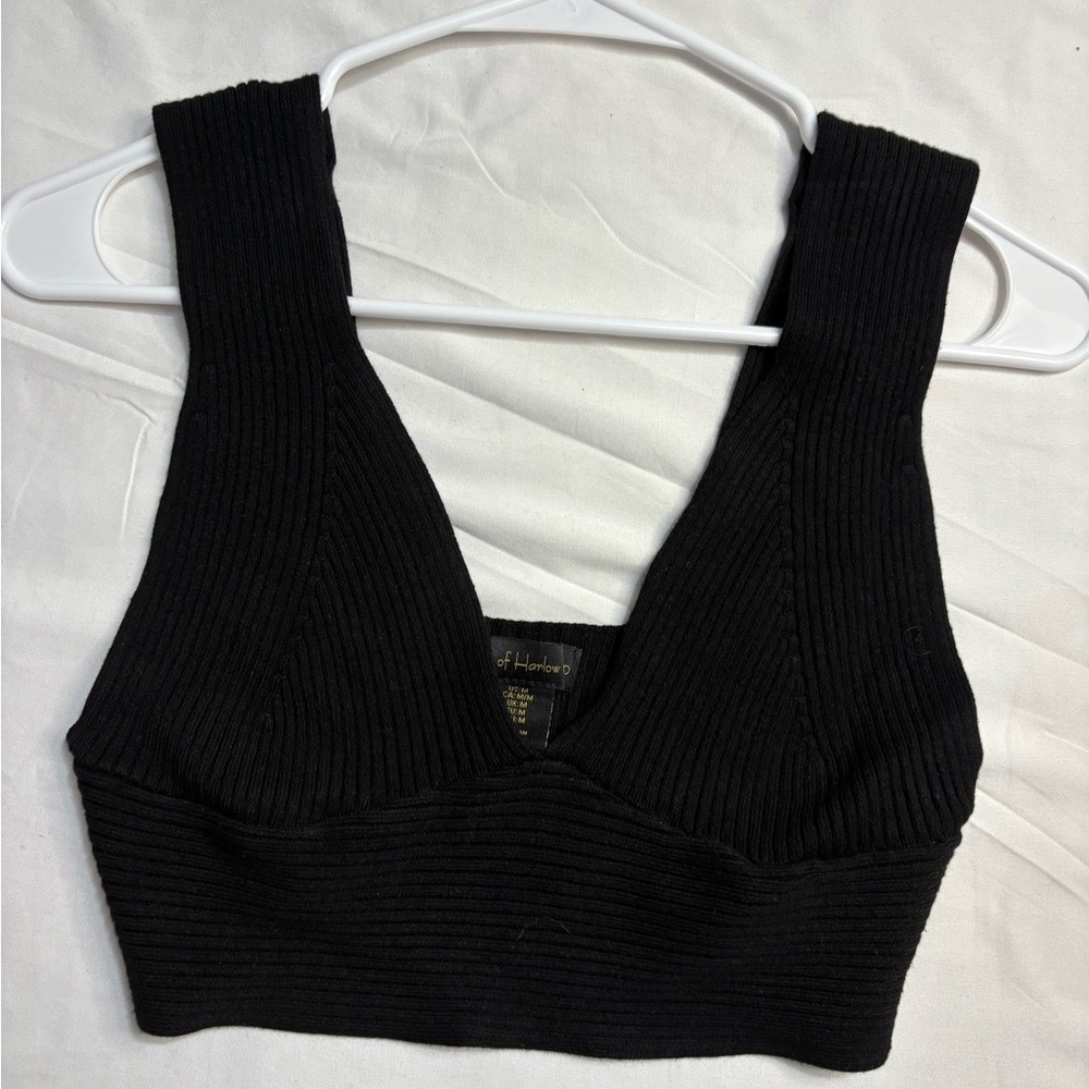 House of Harlow 1960 x Revolve Classic Black Ribbed Bralette Crop Top Size M
